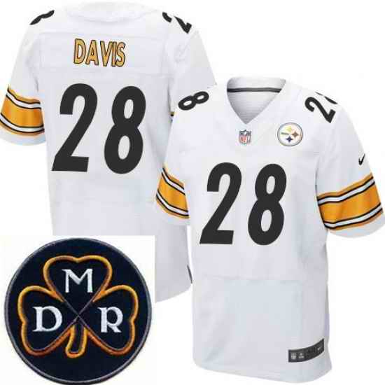 Men's Nike Pittsburgh Steelers #28 Sean Davis White Stitched NFL Elite MDR Dan Rooney Patch Jersey